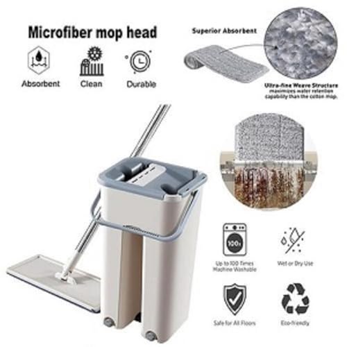Heavy Duty 360° Flat Floor Mop with Bucket & Reusable Pads