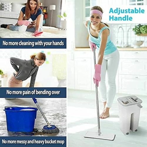 Heavy Duty 360° Flat Floor Mop with Bucket & Reusable Pads