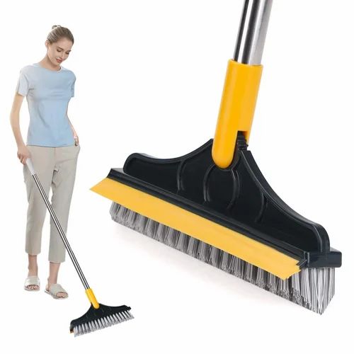 2 in 1 Tiles Floor Scrub Bathroom Brush with Long Handle ( Stainless Steel, Yellow)