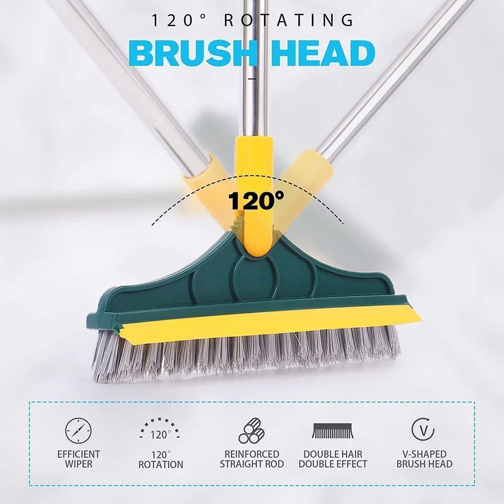 2 in 1 Tiles Floor Scrub Bathroom Brush with Long Handle ( Stainless Steel, Yellow)