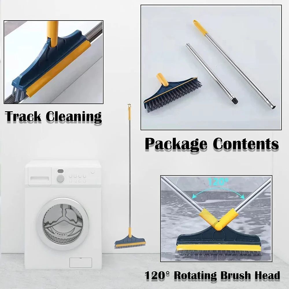2 in 1 Tiles Floor Scrub Bathroom Brush with Long Handle ( Stainless Steel, Yellow)