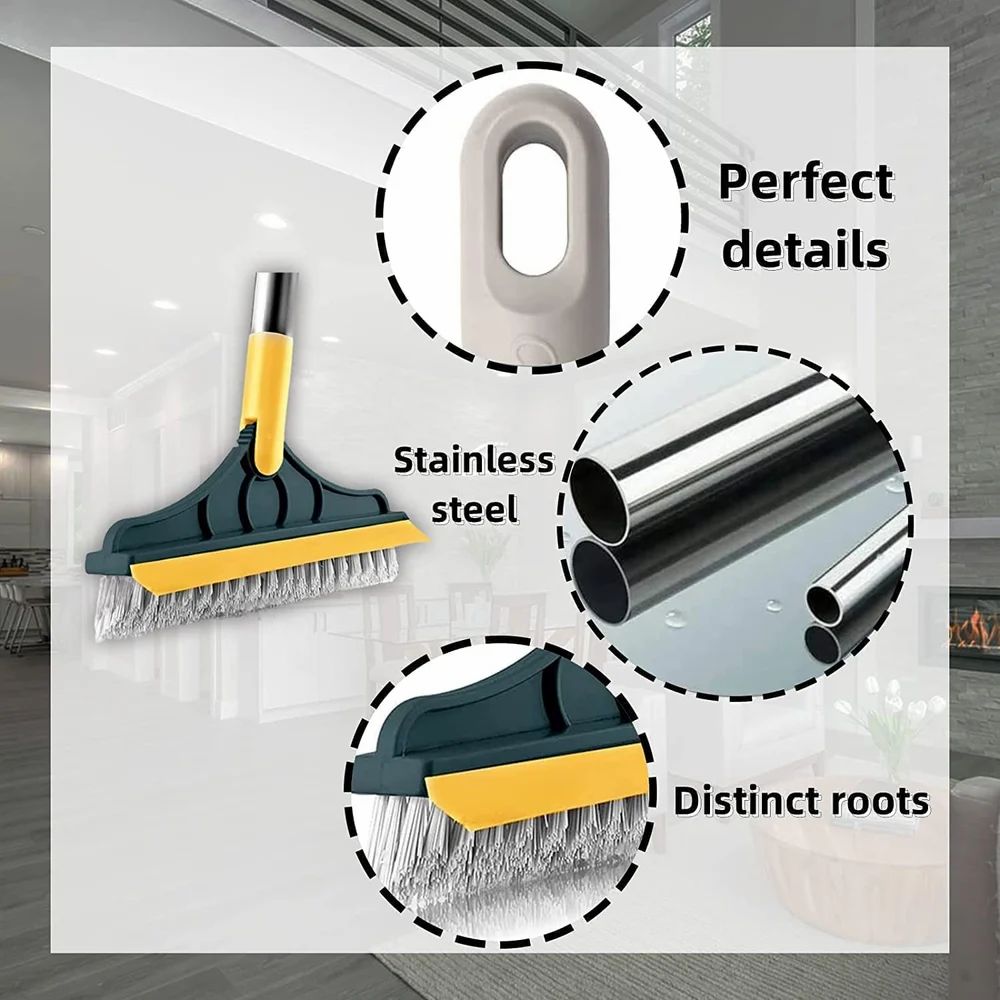 2 in 1 Tiles Floor Scrub Bathroom Brush with Long Handle ( Stainless Steel, Yellow)
