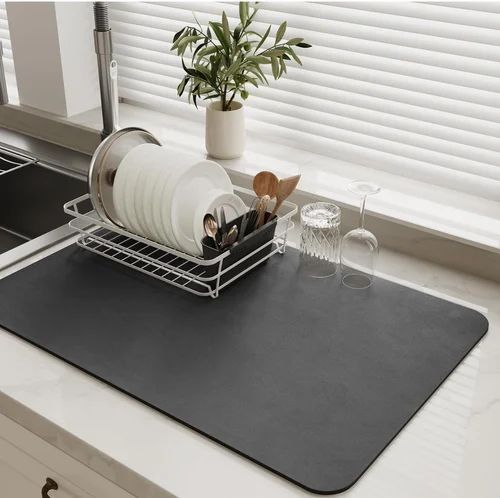 Dish Drying Kitchen Mat Microfiber 60x40cm Grey