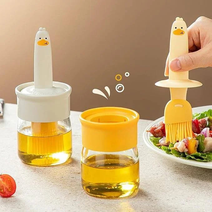 Cute Duck-Shaped Oil Dispenser with Silicone Brush Fun Functional Kitchen Tool