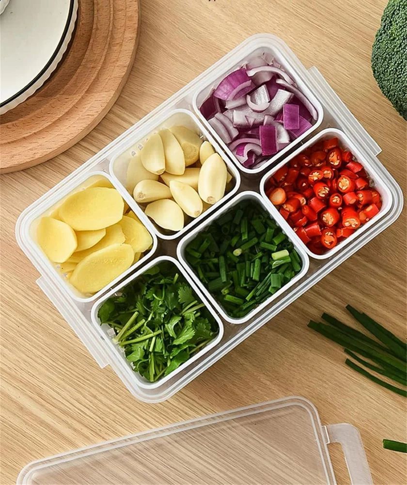 6 Grid Fridge Storage Container, Plastic