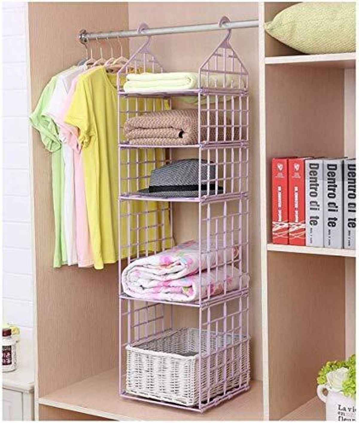 DARKFISH 5 Layer Foldable Hanging Clothing Rack Organizer