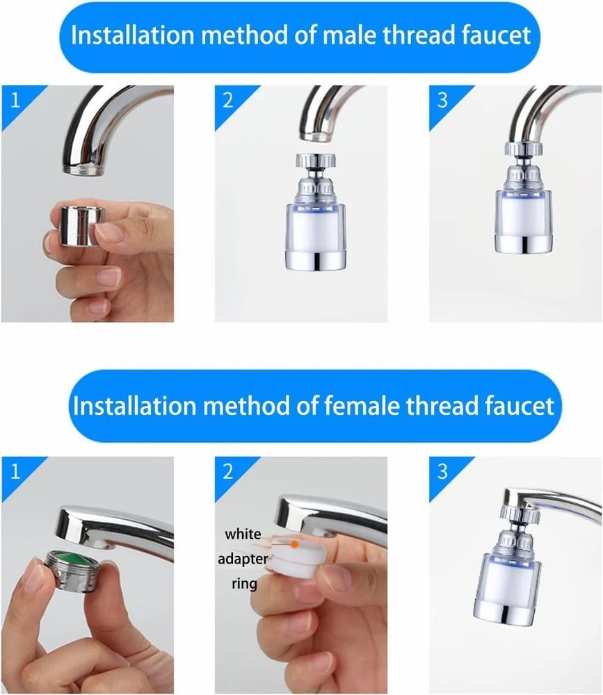 360-Degree Rotating Water Faucet Filter, Stainless Steel