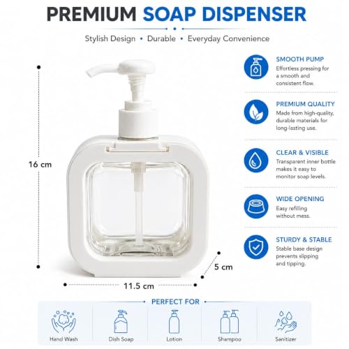 Square Soap Dispenser Refillable Liquid Hand Wash with Pump | Smooth Pump Action, Clear View Bottle, Coral Pink Frame, Refillable Design, Square Shape : Amazon.in: Home & Kitchen