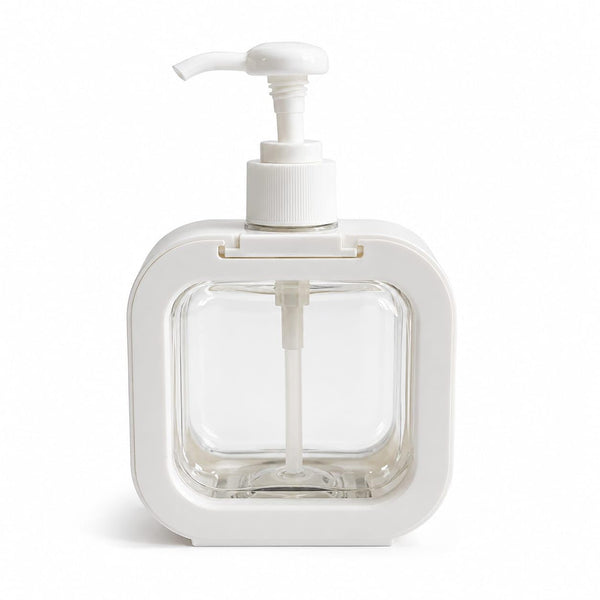 Square Soap Dispenser Refillable Liquid Hand Wash with Pump | Smooth Pump Action, Clear View Bottle, Coral Pink Frame, Refillable Design, Square Shape
