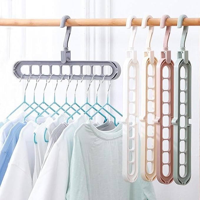 Foldable Magic Clothes Hanger Plastic 9 Holes Multicolor