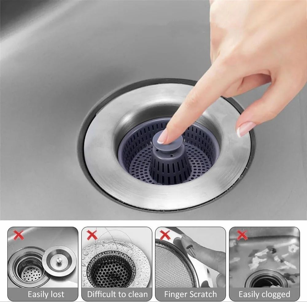 3 In 1 Stainless Steel Strainer 3 in 1 Kitchen Sink Drain Strainer Sink Draining Basket Filter 6