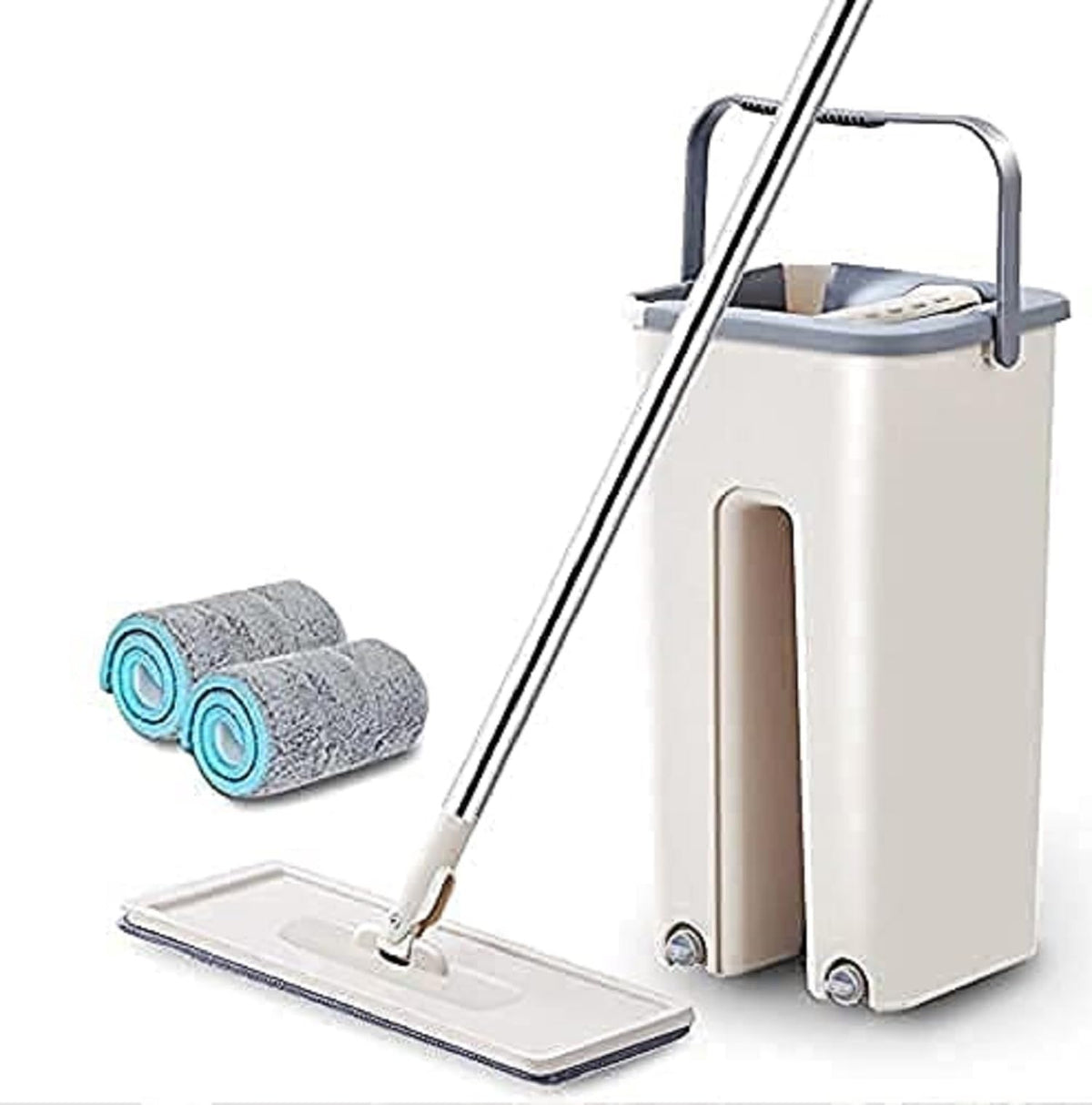 Mop Heavy Quality Floor with Bucket, Flexible Kitchen tap Flat Squeeze Cleaning Supplies 360 Flexible Head/2 Reusable Pads Clean Home Effective for Floor Cleaning K11