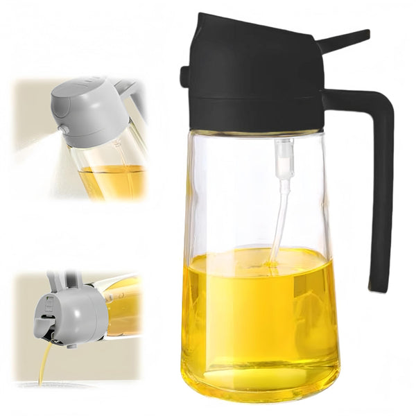 Oylyoyea 2-in-1 Olive Oil Dispenser Bottle, 500ml, Black, BPA-free, Glass, PP Material, Kitchen Cooking, Food Preparation, Cooking, Air Fryer, Salad, BBQ