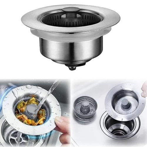 3 In 1 Stainless Steel Strainer 3 in 1 Kitchen Sink Drain Strainer Sink Draining Basket Filter
