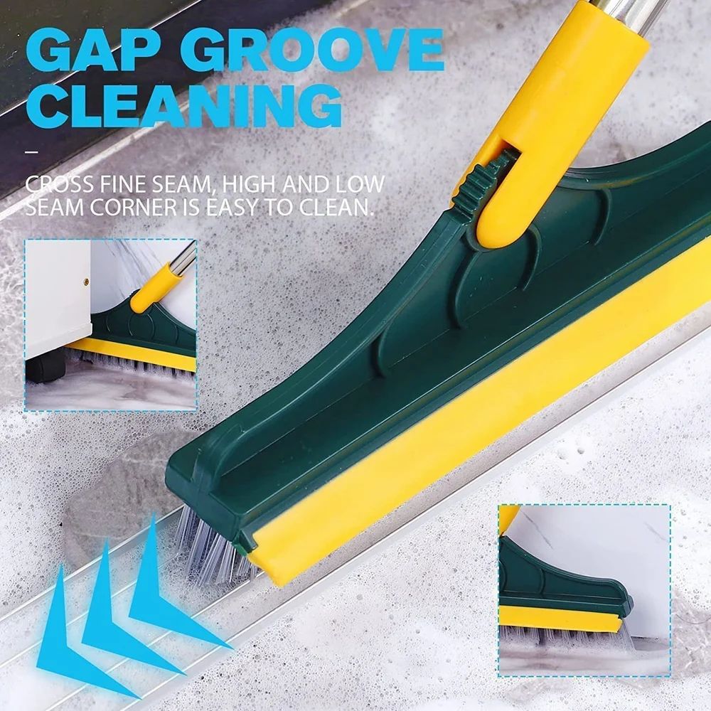 2 in 1 Tiles Floor Scrub Bathroom Brush with Long Handle  ( Stainless Steel, Yellow)