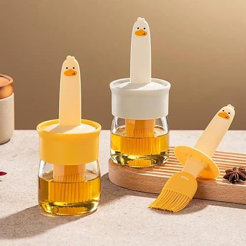 Cute Duck-Shaped Oil Dispenser with Silicone Brush Fun Functional Kitchen Tool