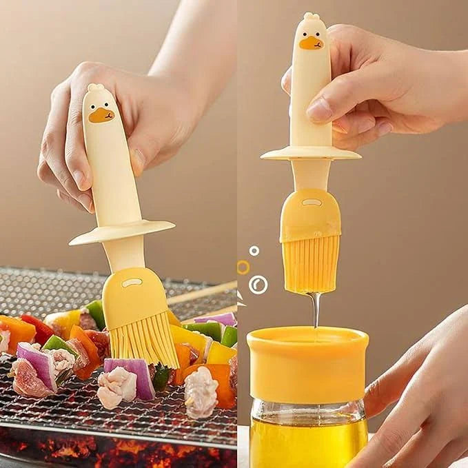 Cute Duck-Shaped Oil Dispenser with Silicone Brush Fun Functional Kitchen Tool