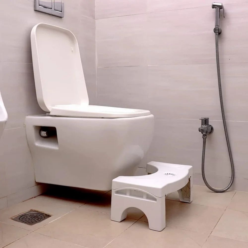 Color: White TOILET STOOL FOR WESTERN TOILET ADJUSTABLE, Material: Plastic